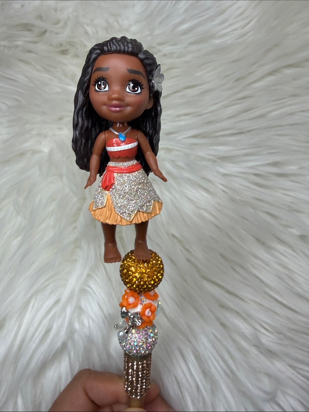 Hand Crafted Orange, Gold, Brown Doll Bead Pen